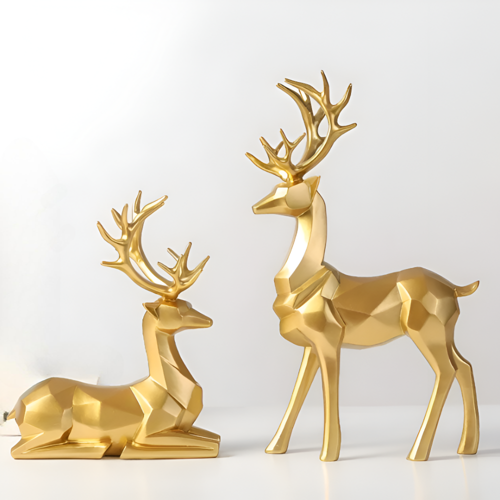 BowLift | Geometric Reindeer Figurine Set – Modern 2-piece Resin Decoration