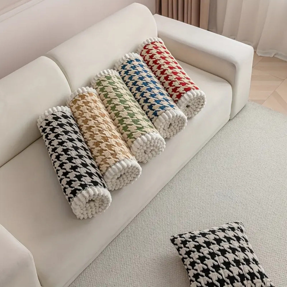 BowLift | Colourful Plush Houndstooth Sofa Cover and Cushion Cover