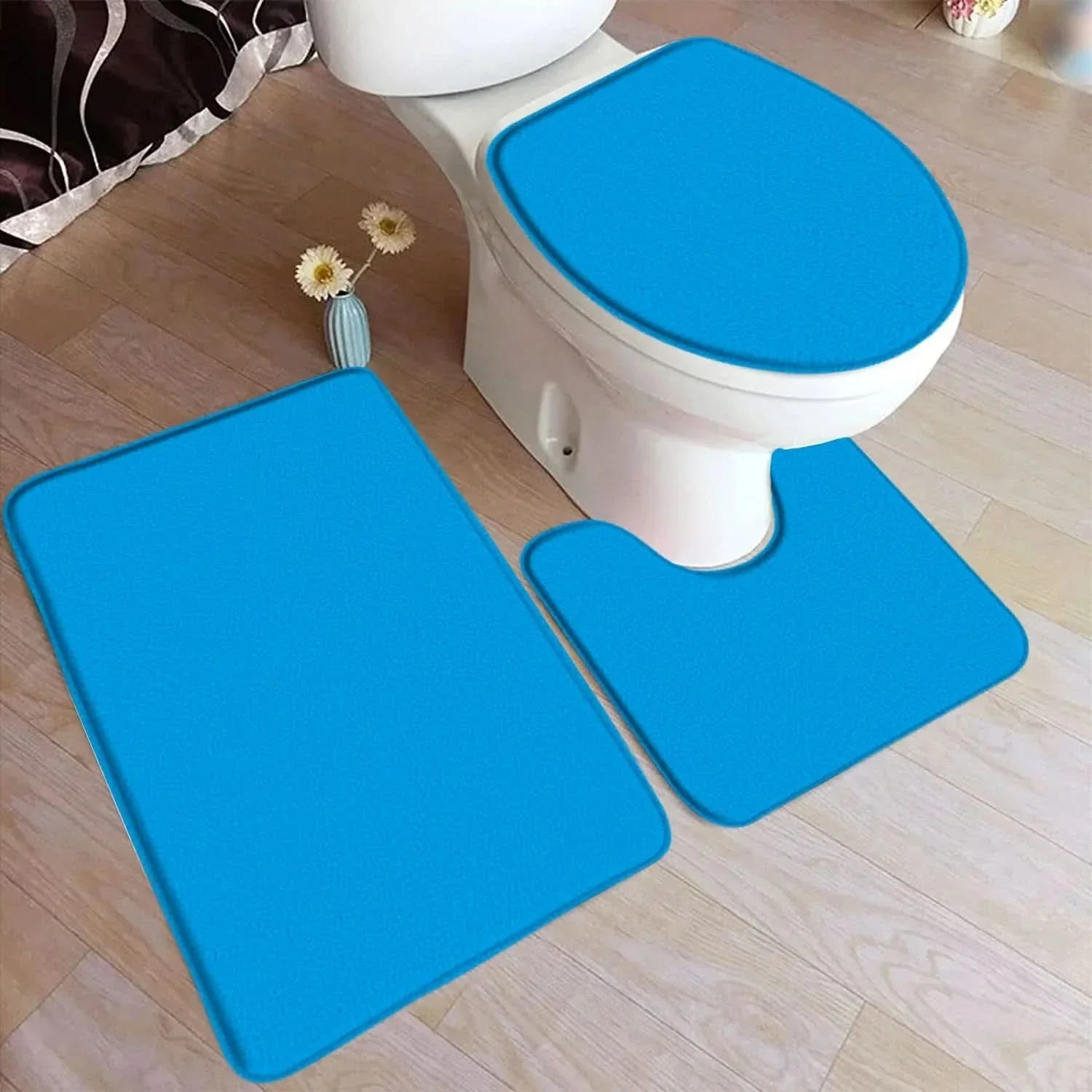 BowLift | 3-piece bath rug set made of flannel with non-slip backing