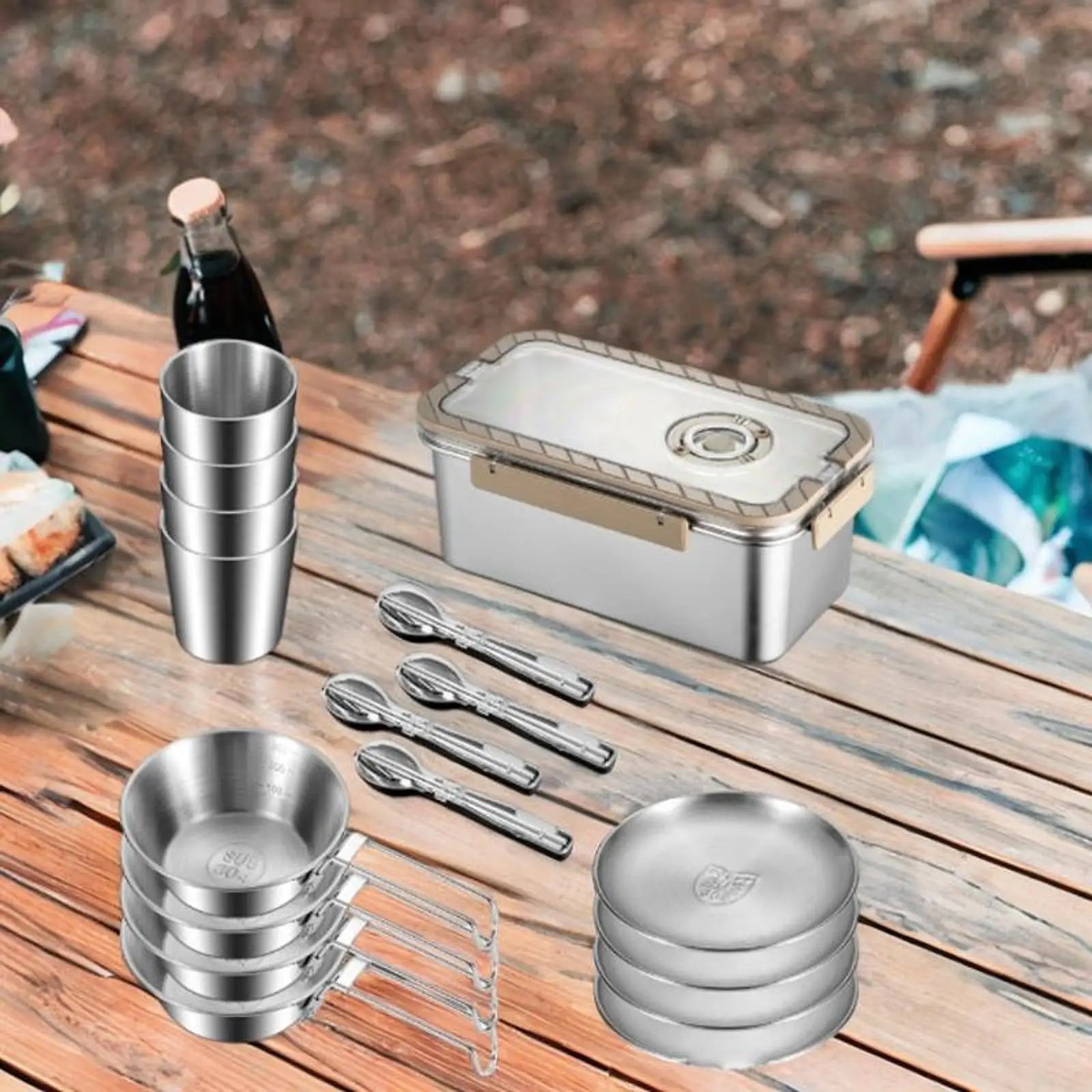 BowLift | Camping Messware Kit Stainless Steel Dinnerware with Storage Box – CampSet