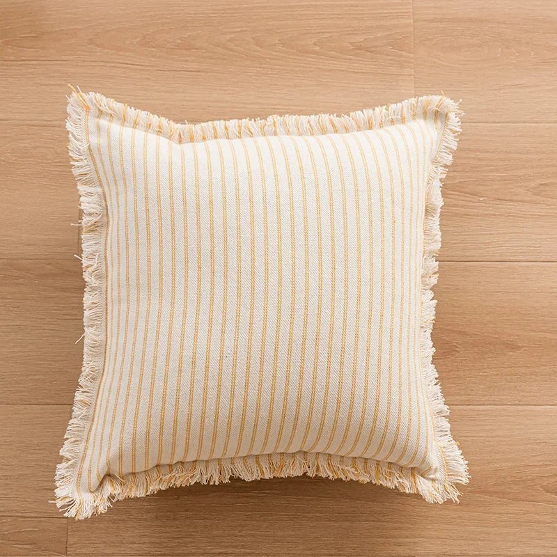 BowLift | Elegant Pillowcase with Jacquard Pattern and Fringes - Cotton-Linen Blend
