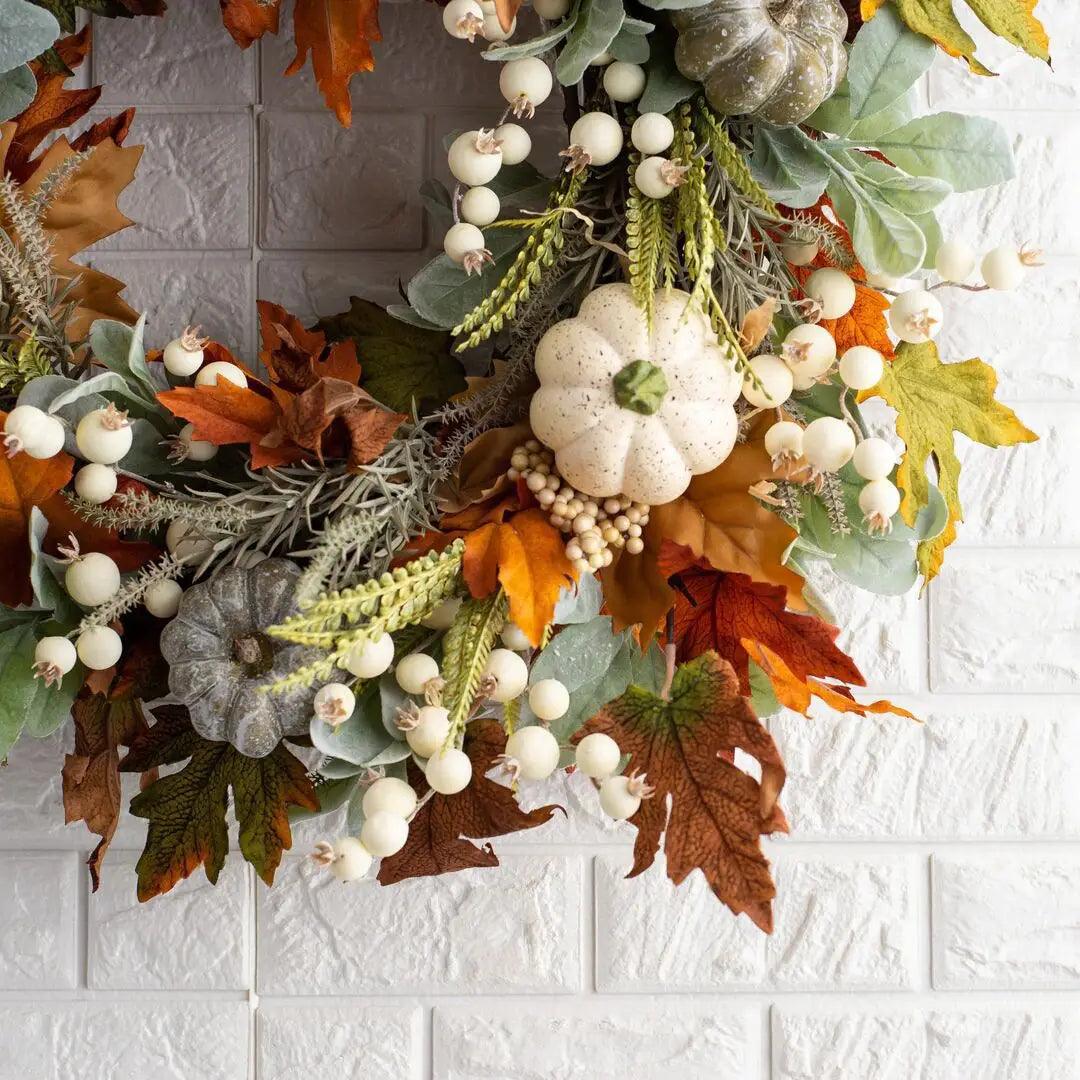 BowLift | AutumnPumpkin Autumn Wreath with Maple Leaves and Pumpkins – Front Door Decoration