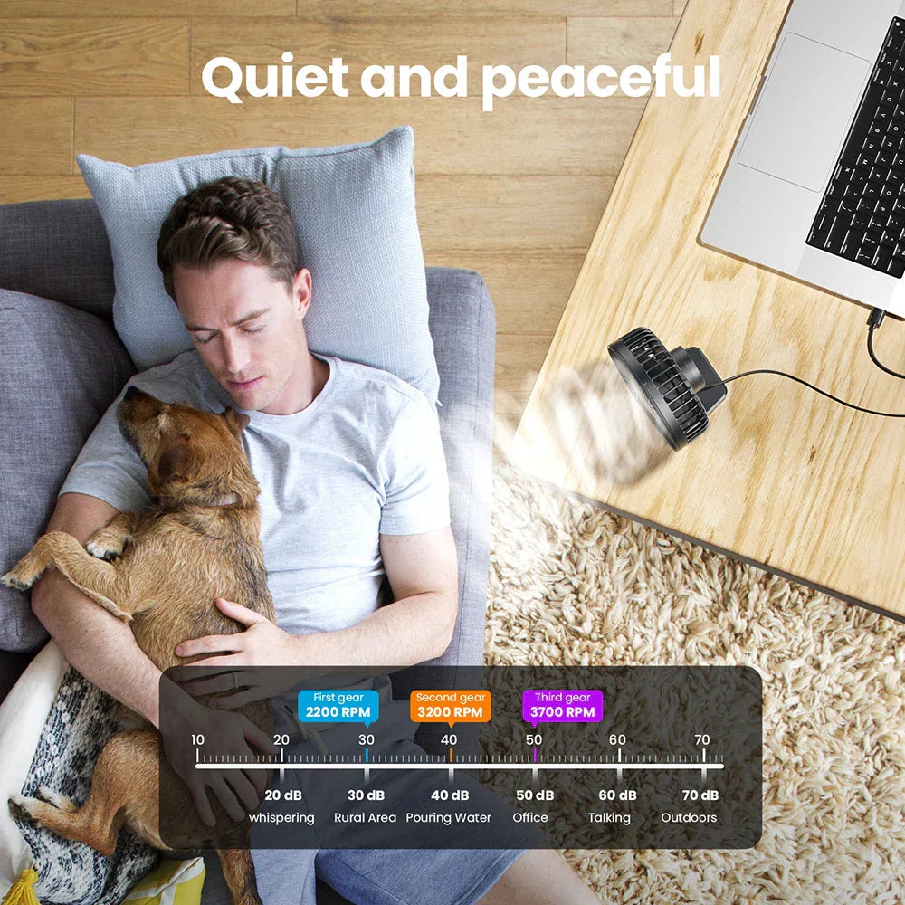 BowLift | BreezePro Lunara | USB Mini Fan | 3 Speed Levels | Compact & Quiet | For Home & Travel