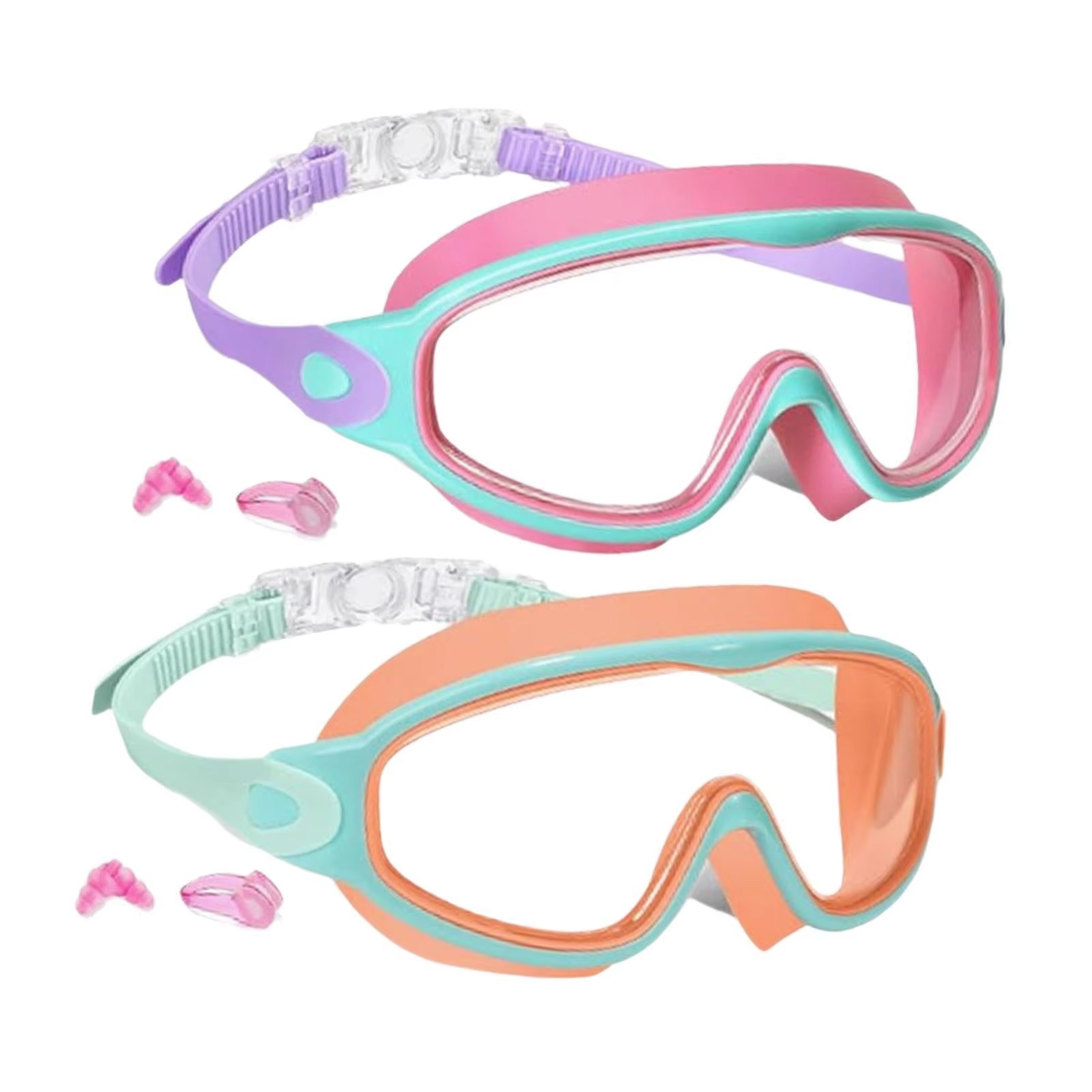 BowLift | Swimming Goggles - No-Leak Panoramic View Swim Mask for Kids with Nose Clips & Earplugs