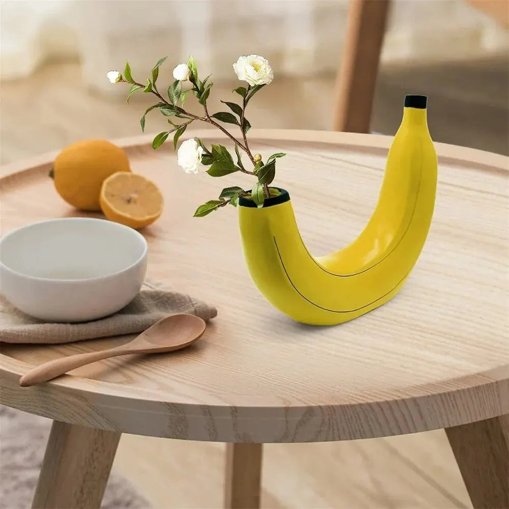 BowLift | Banana vase, flower vase made of resin, cute banana shape, decorative tabletop vase for flower arrangements, living room, bedroom, home decoration