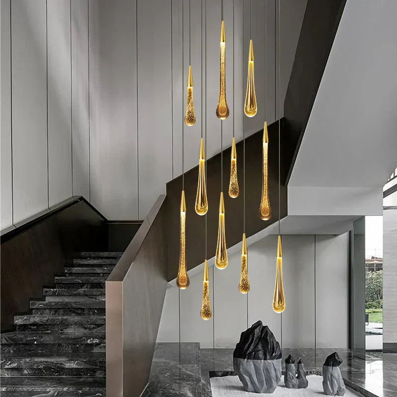 BowLift | Crystal LED Pendant Lights: Perfect for Bedrooms, Dining Rooms, Bar - Water Droplet Chandelier, Stair Lamp for Interior Decoration