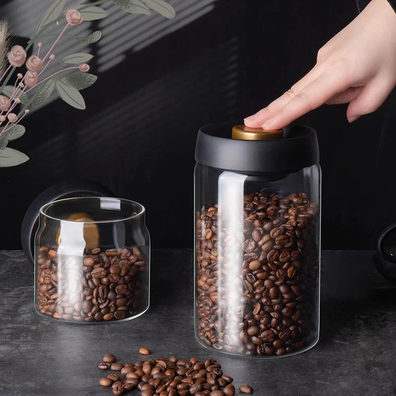 BowLift | GIANXI Vacuum Sealed Jug, Coffee Beans, Glass, Airtight Canister, Food, Grains, Sweets, Fresh Keeping Container, Kitchen Accessories