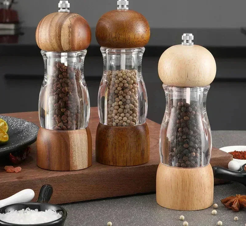 BowLift | Pepper mill and salt mill set made of wood and glass – Stylish spice mills for the kitchen