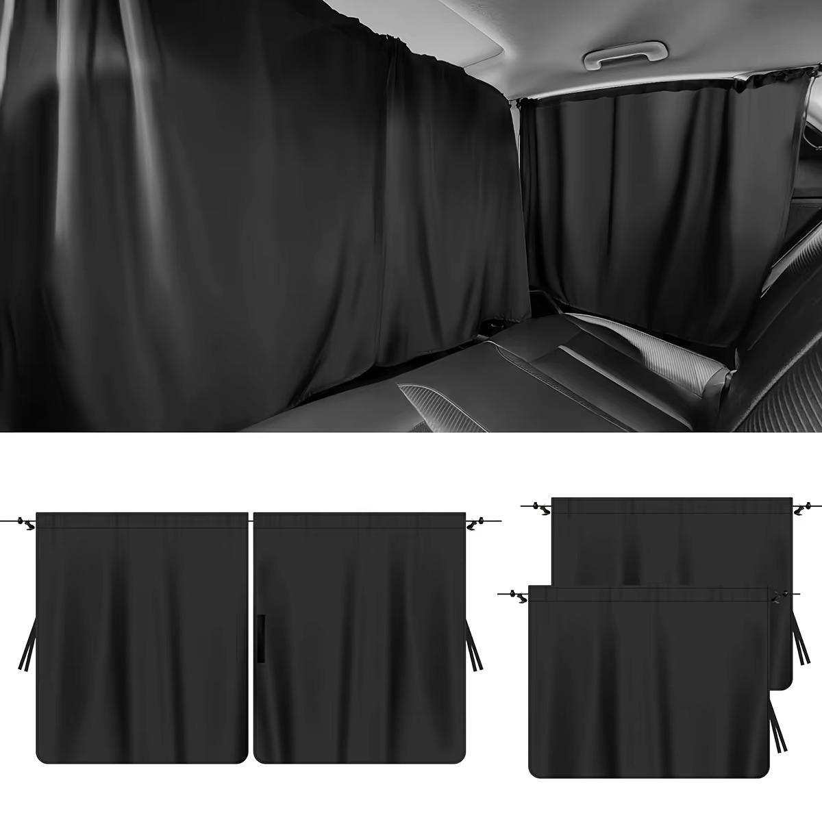 BowLift | 4-Piece Car Window Privacy Curtain Set with Rear Divider and Storage Bag