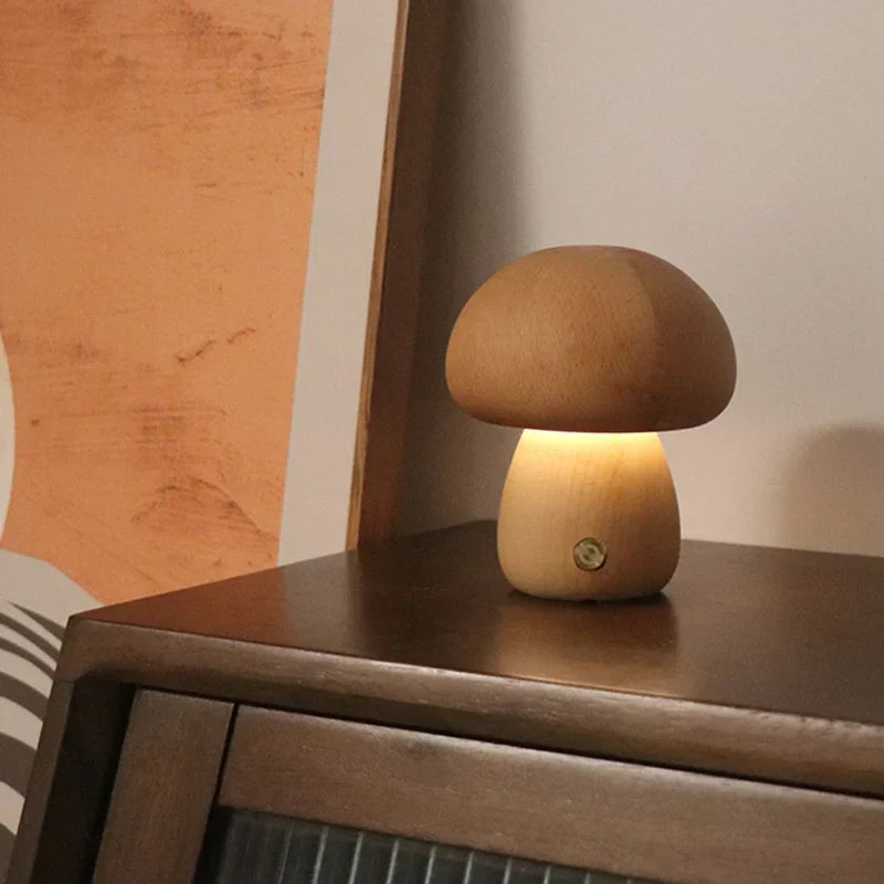 BowLift | Touch Switch Wooden Mushroom LED Night Lamp