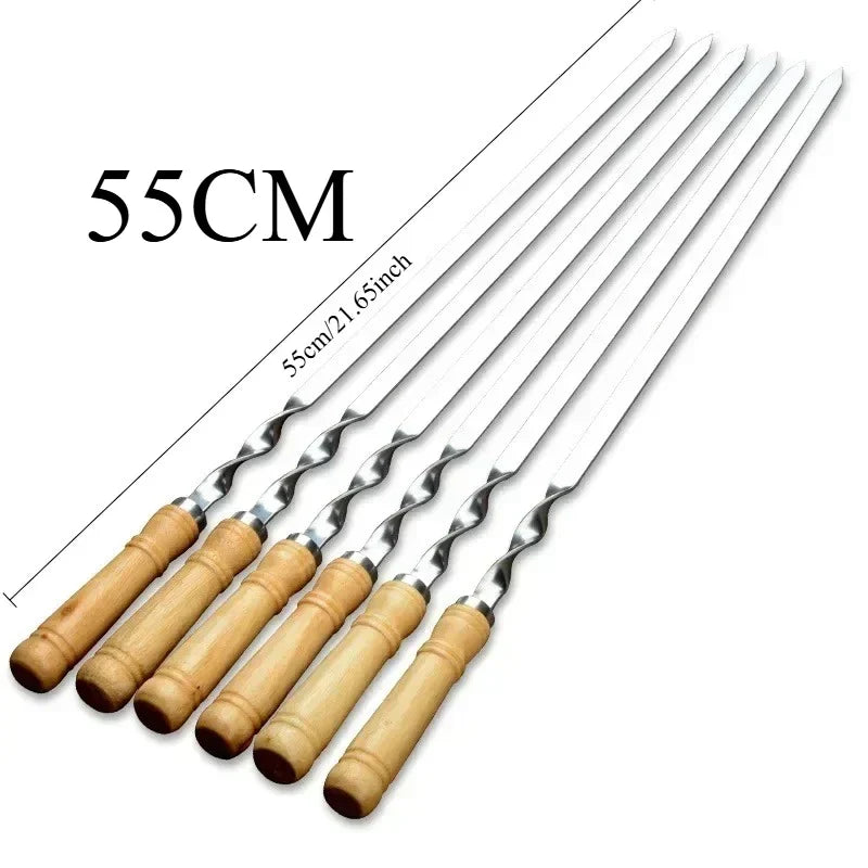BowLift | GrillMaster Pro Grill Skewers | Extra Long Stainless Steel Skewers with Wooden Handle | Set of 6