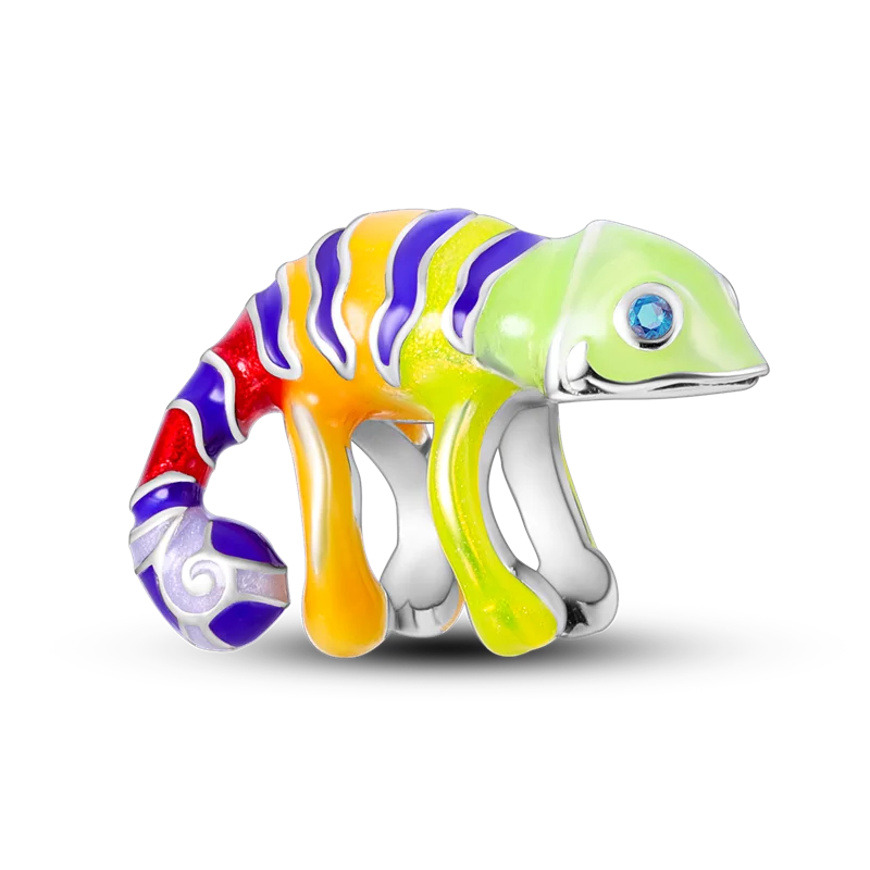 BowLift | 925 Silver Golden Leopard Charms Beads Colorful Chameleon Rhinoceros Lion Scarab Cat Pendant Compatible with Original Pandora Bracelet Jewelry