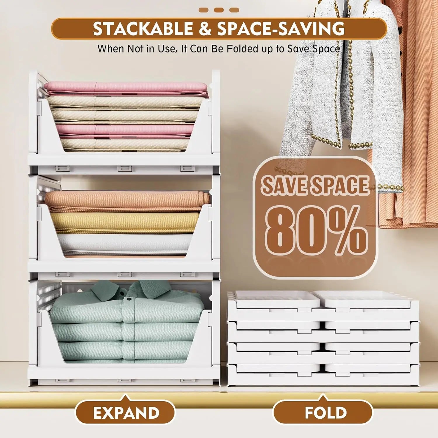 BowLift | 5-Pack Stackable Foldable Closet Storage Boxes – Liora