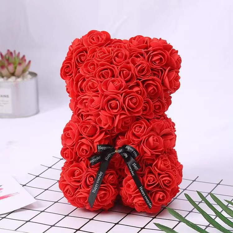 BowLift | 9.8in Artificial Rose Teddy Bear Gift with Display Box - Romantic Anniversary or Valentine's Day Decor