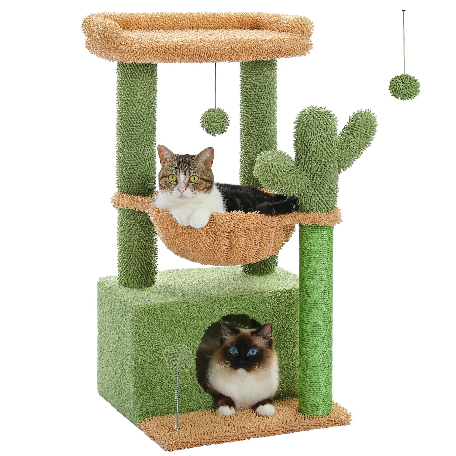 BowLift | Cactus Cat Tree Tower with Condo, Hammock, Scratching Post and Perch for Indoor Cats