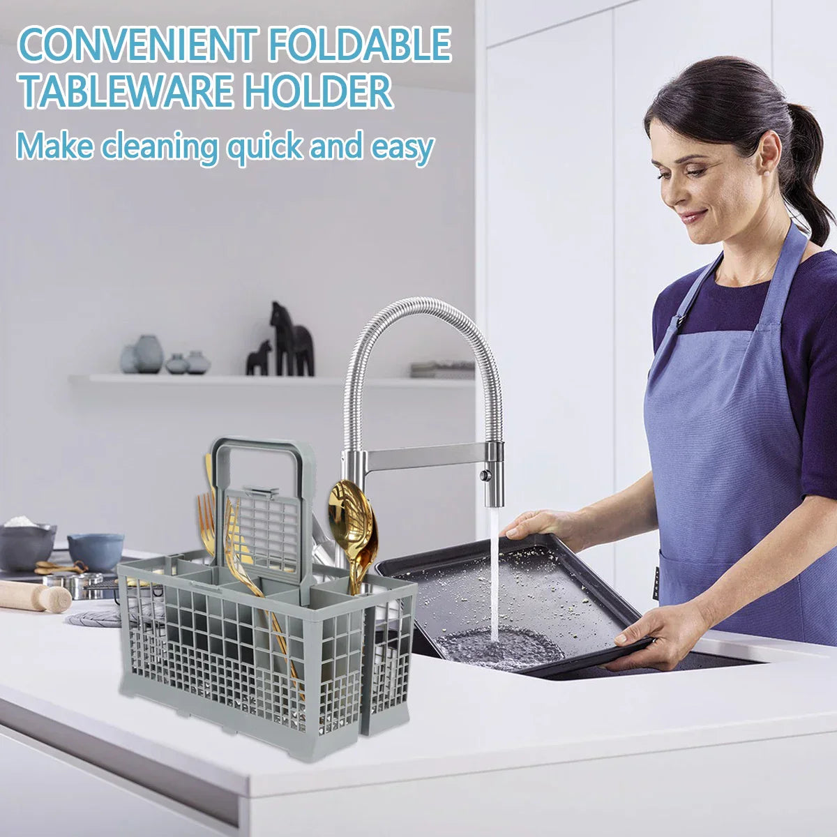 BowLift | DishEase Cutlery Basket | Foldable & Universal | Sturdy & Heat Resistant | For Dishwasher