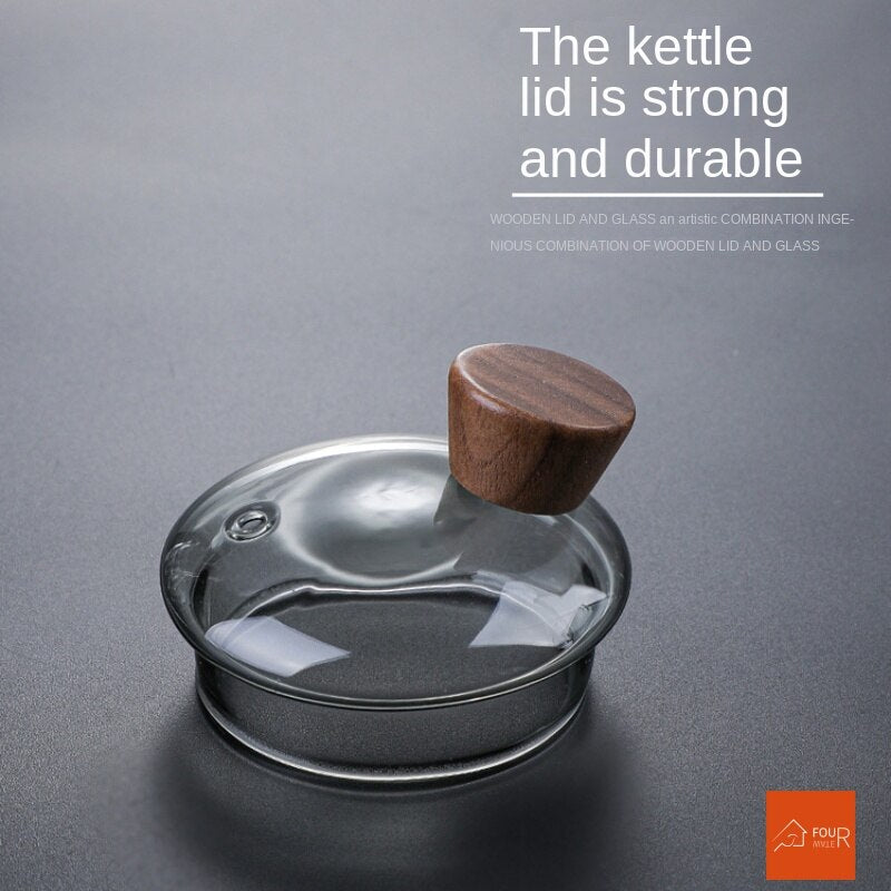 BowLift | Japanese Glass Teapot with Wooden Handle, Boiling Teapot, Electric Ceramic Stove, Tea Maker, High-Quality Tea Set, Heat-Resistant Teapot, 700 ml