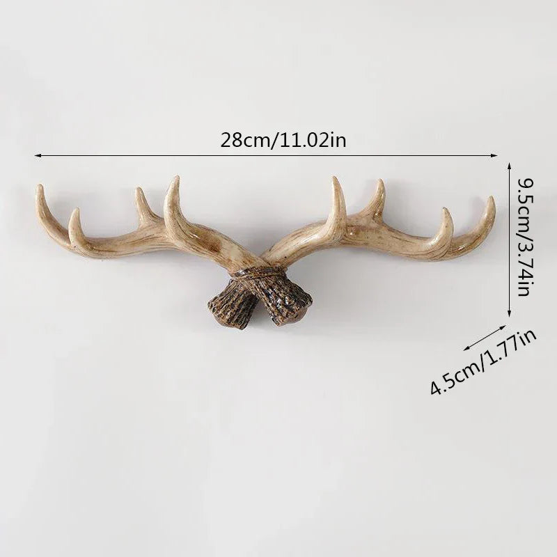 BowLift | Nordic Vintage Antler Decorative Hooks Wall Hanging Clothes and Hats Hooks High-Quality Home Decor Antler Resin Statue Craft