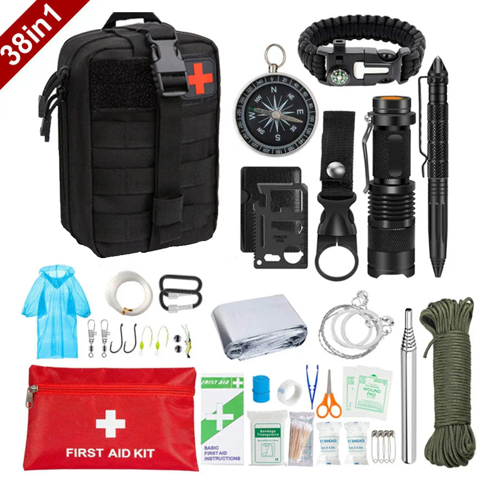 BowLift | 38-in-1 First-Aid and Survival Kit with Flashlight and Compass