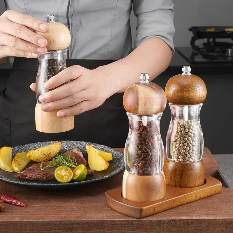 BowLift | Pepper mill and salt mill set made of wood and glass – Stylish spice mills for the kitchen