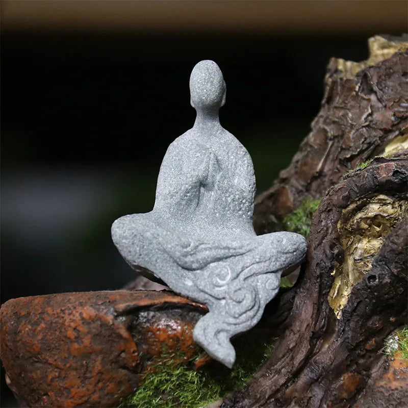 BowLift | Buddha Stone Statue Small Buddhist Monks Tibetan Buddhism Figures Zen Garden Ornament Meditation Home Aquarium Decoration
