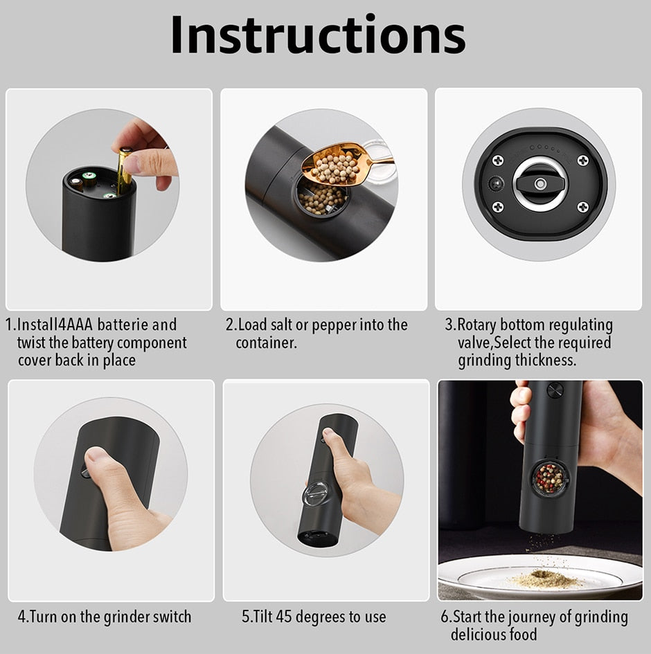 BowLift | Electric automatic pepper and salt mill with LED light and adjustable grind - Perfect for the kitchen or the restaurant