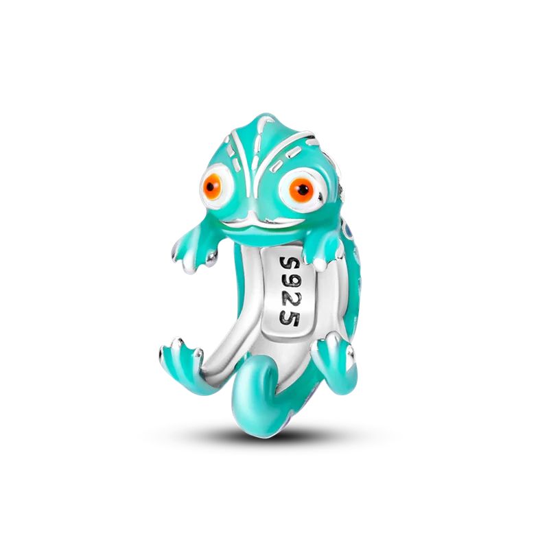 BowLift | 925 Silver Golden Leopard Charms Beads Colorful Chameleon Rhinoceros Lion Scarab Cat Pendant Compatible with Original Pandora Bracelet Jewelry