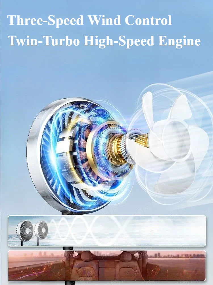 BowLift | Dual-Head Rear Seat Fan – Eary – (USB-C Rechargeable)