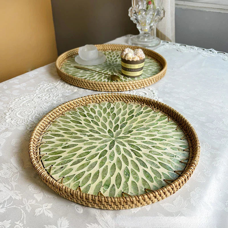 BowLift | Lotus Leaf Rattan & Shell Fruit Bowl Tray