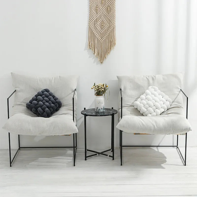 BowLift | Living Room Soft Plush Knot Pillow Sofa Pillow Solid Color Square Handwoven Home Throw Pillow Square Woven Seat Cushion Pillow