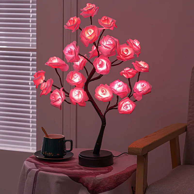BowLift | RGB Rose Flower Tree Lights 24LED USB Battery Table Lamp Fairy Night Light Home Party Christmas Wedding Bedroom Decoration Gift