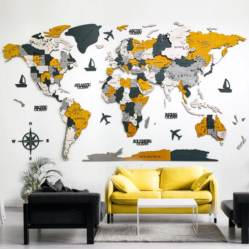 BowLift | 3D Solid Wood World Map Wall Art - Nordic-Style Home Decor