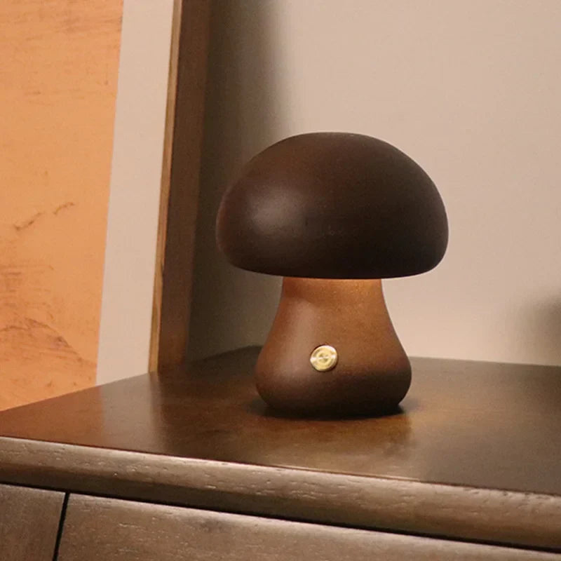 BowLift | Touch Switch Wooden Mushroom LED Night Lamp