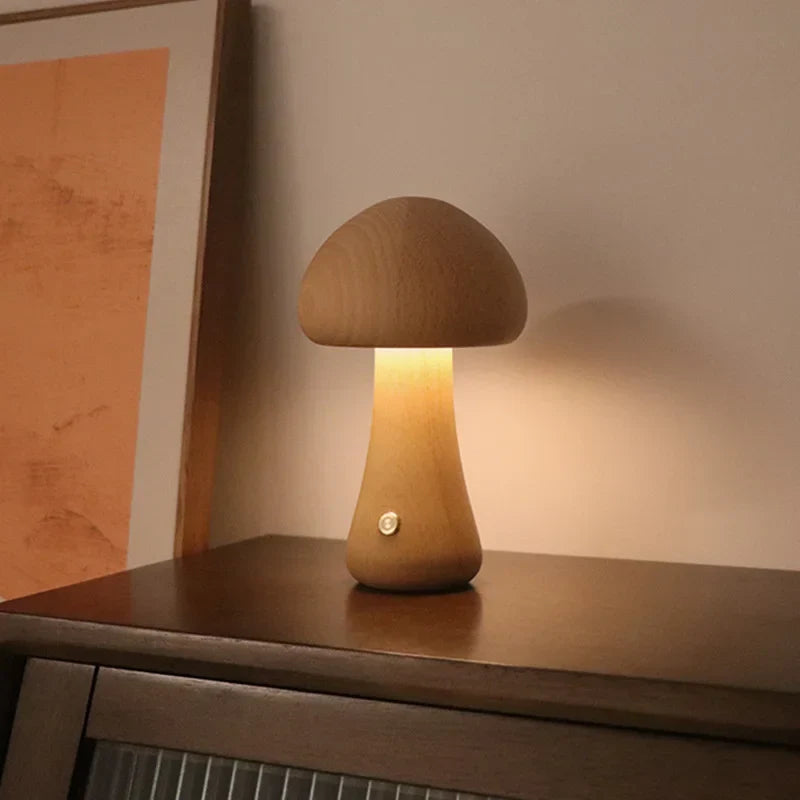 BowLift | Touch Switch Wooden Mushroom LED Night Lamp