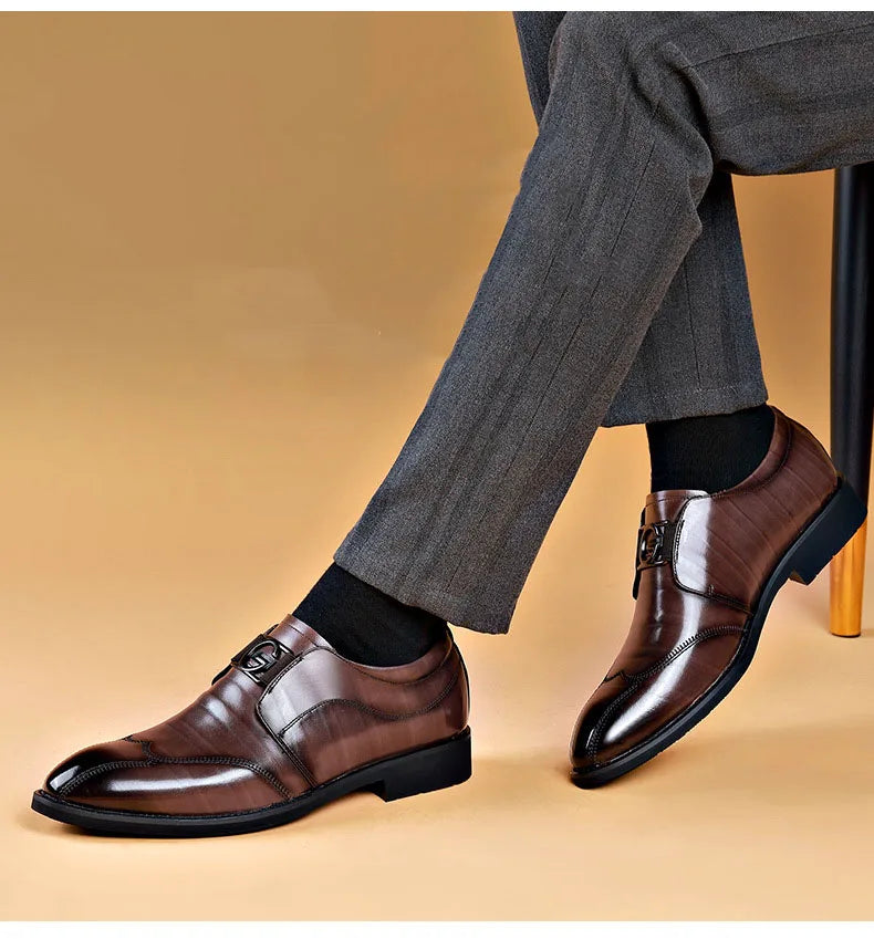 BowLift | Men's Leather Shoes Stylish Men's Shoes Pointed Oxford Wedding Leather Men's Dress Shoes Gentleman Office Man Shoe