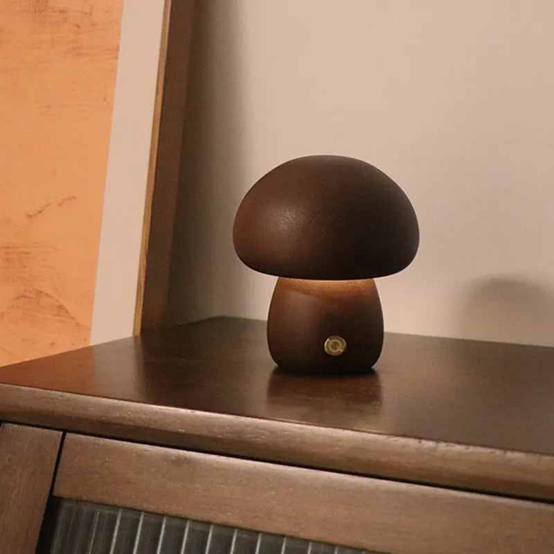 BowLift | Touch Switch Wooden Mushroom LED Night Lamp