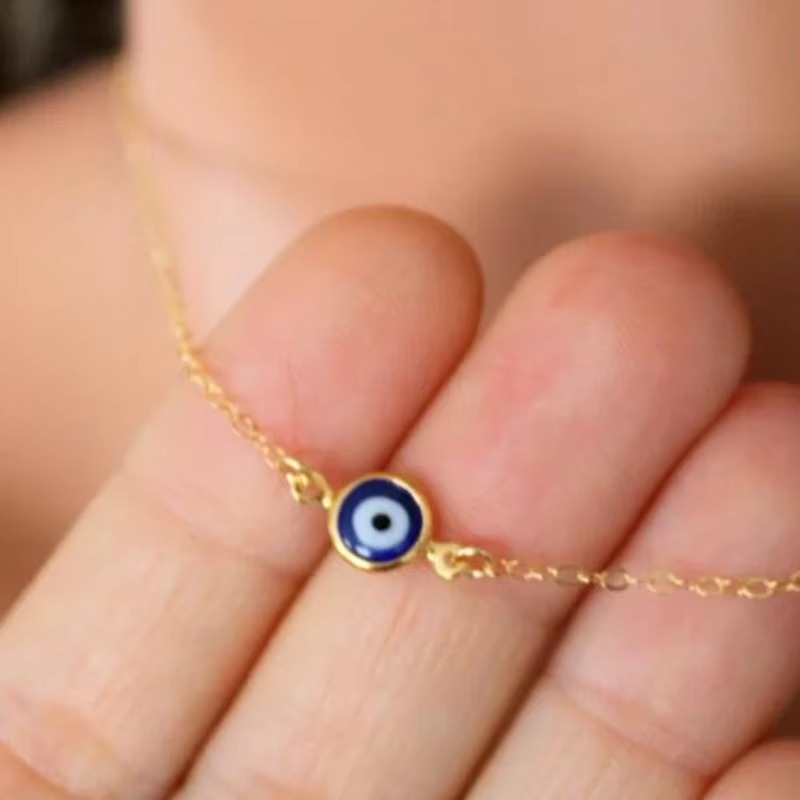 BowLift | Blue Evil Eye Clavicle Necklace in Stainless Steel