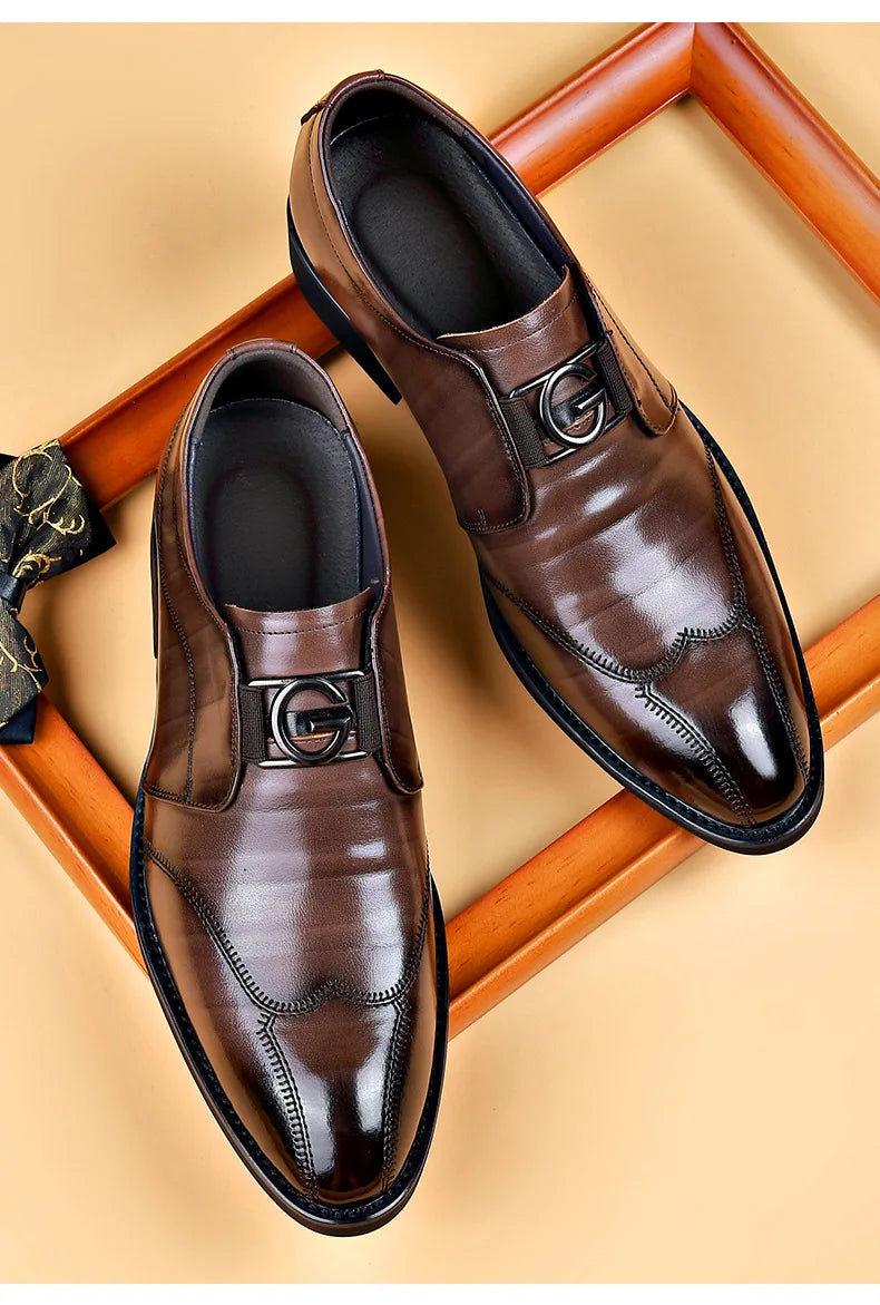BowLift | Men's Leather Shoes Stylish Men's Shoes Pointed Oxford Wedding Leather Men's Dress Shoes Gentleman Office Man Shoe