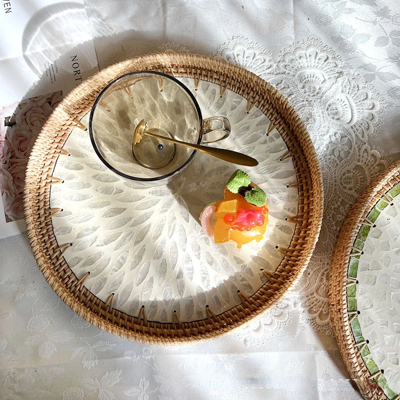 BowLift | Lotus Leaf Rattan & Shell Fruit Bowl Tray