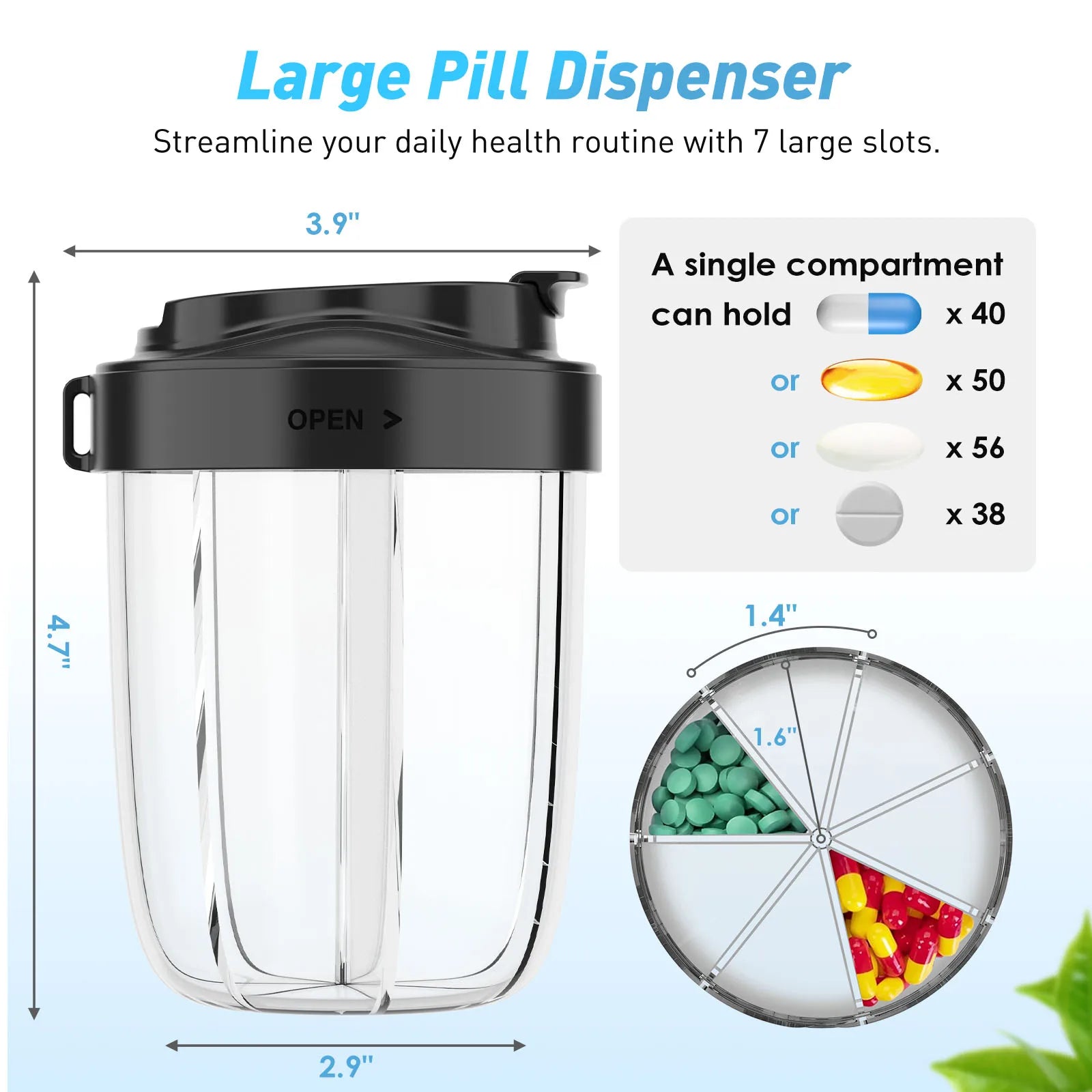 BowLift | Pilliora Travel Pill Box | BPA-free & Hygienic | Anti-Mix System | With Carrying Loop
