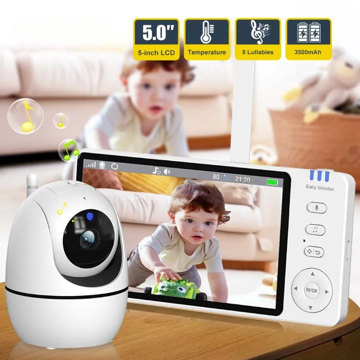 BowLift | 5-Inch HD Video Baby Monitor with Camera, PTZ Zoom and Night Vision
