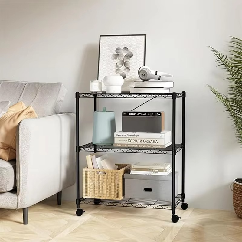 BowLift | Heavy Duty 3-Shelf Steel Storage Rack with Locking Wheels, Adjustable Height, 750 lb Capacity