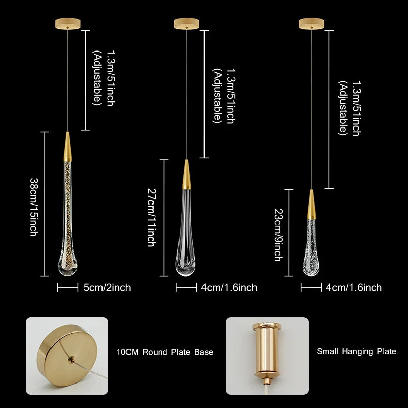 BowLift | Crystal LED Pendant Lights: Perfect for Bedroom, Dining Room, Bar - Water Drop Chandelier, Stair Lamp for Interior Decoration