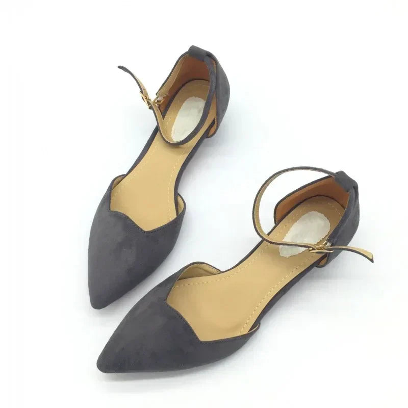 BowLift | Women's Buckle Straps Low Heels Pumps Pointed Toe Flock D'Orsay Heels Shoes Single Shoe Blue
