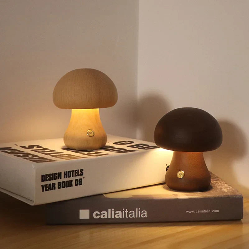 BowLift | Touch Switch Wooden Mushroom LED Night Lamp