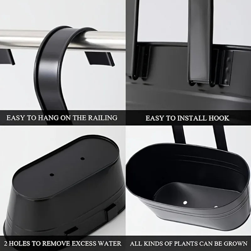 BowLift | Florano Balcony Box | Stainless Steel | With Hooks & Drain | For Balcony & Windowsill