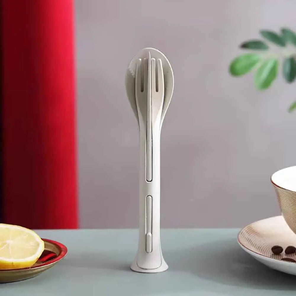 BowLift | EcoTrek Travel Cutlery | Sustainable & Reusable | With Case | Wheat Straw BPA-free