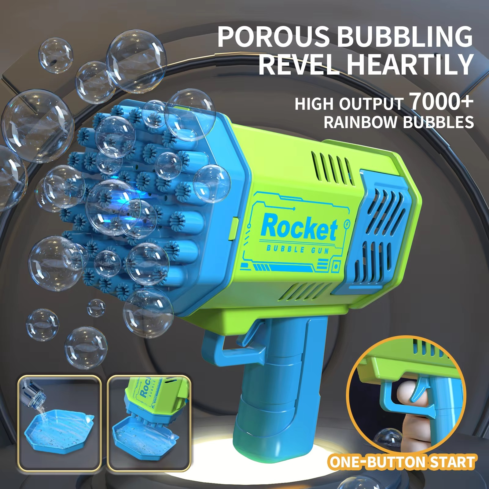 BowLift | Bubble Handheld Bubble Machine - 40-Hole LED Bubble Gun Set for Kids & Adults