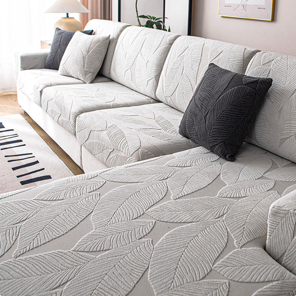 BowLift | Modern Leaf Jacquard Waterproof Anti-Scratch Stretch Full Cover Sofa Cover