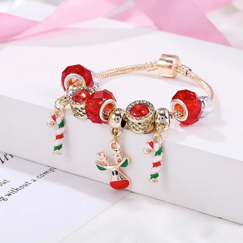 BowLift | Festive Candy Cane Charm Bracelet with Adjustable Silver Chain